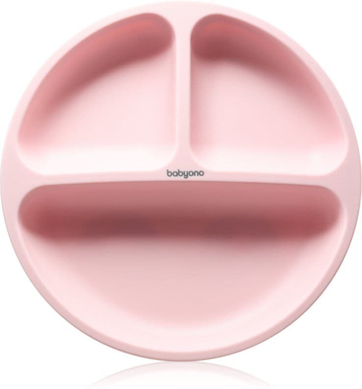 BabyOno Siilicone Plate 6m+ πιάτο με χωρίσματα με βεντούζα Pink 1 τμχ