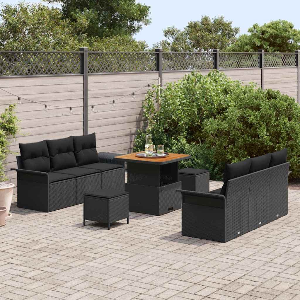 vidaXL Ensemble de canapé de jardin 9 pièces 8-Nombre de places Noir