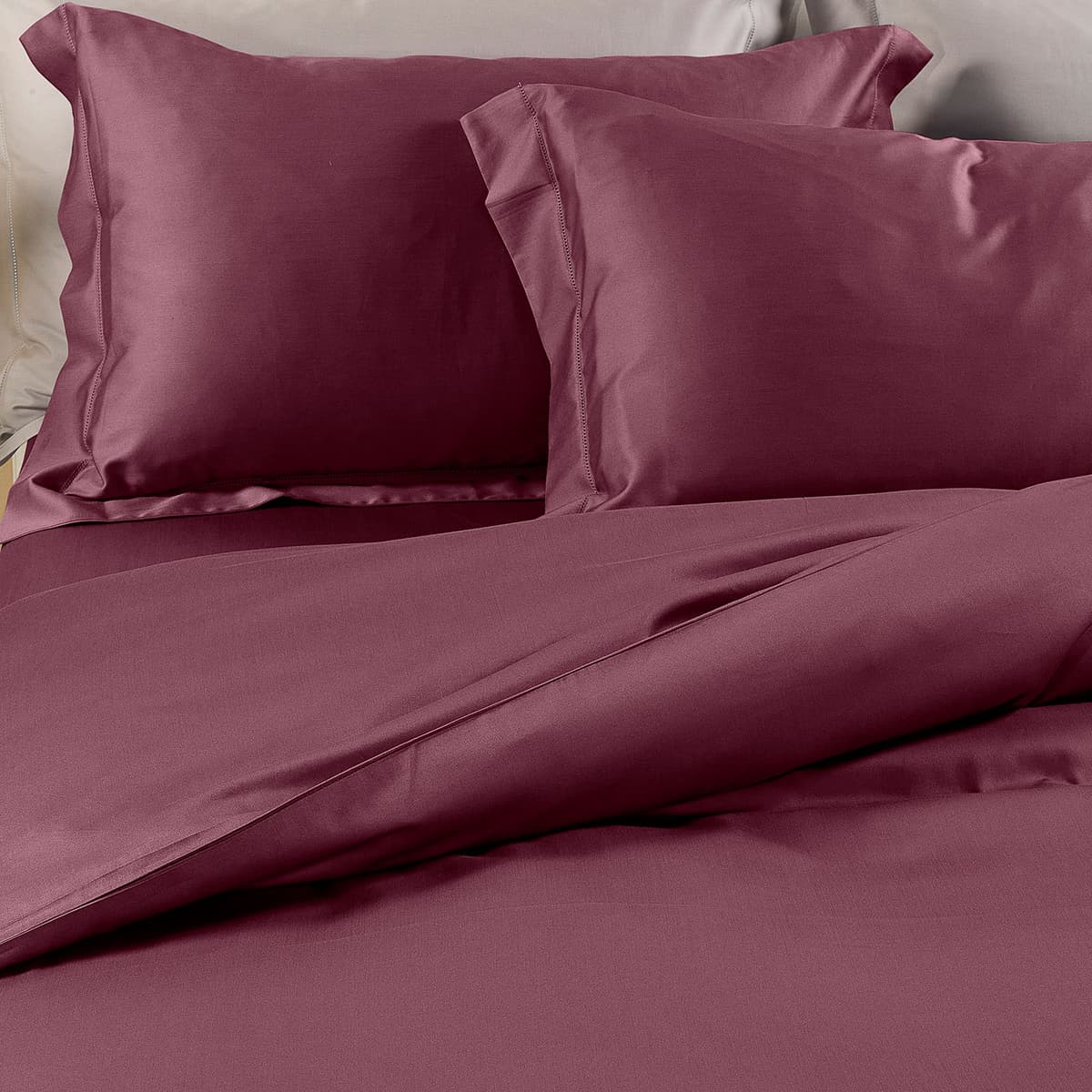 Completo Copripiumino in Raso di cotone Raso Matrimoniale Dreaming Tinta Unita Mauve Caleffi