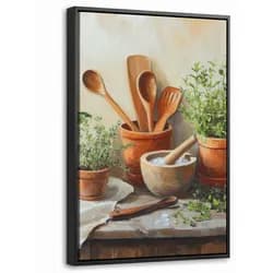 LEINWAND Bilder mit Rahmen - Töpfe - Kräuter - Holz - 20x30