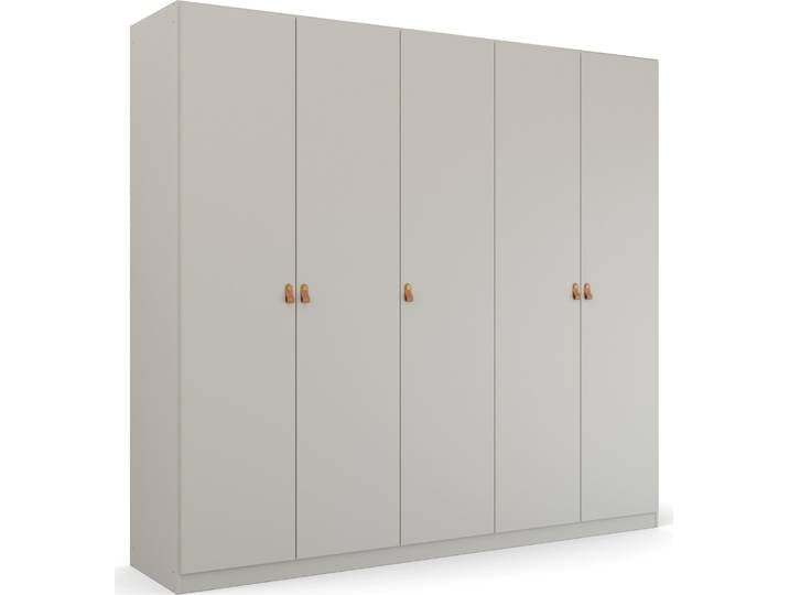 Drehtürenschrank RAUCH Kleiderschrank Schrank Garderobe Ankleide HOMEY BY QUADRA SPIN , grau (seidengrau), B:226cm H:210cm T:54cm, Holzwerkstoff, Schränke, Drehtürenschrank, mit Grifflaschen aus weichem, cognacbraunem Leder