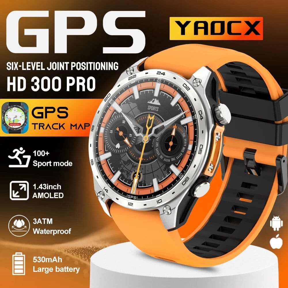 yaocx 2026  Men Smart Watch with Built in GPS Maps BT Call 100+ Sport Modes 3ATM Waterproof MP3 MP4 Playback Altitude Compass