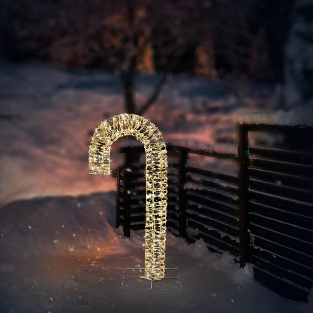 ECD Germany Bastón de caramelo con 400 LEDs en dorado luz blanca cálida 75cm