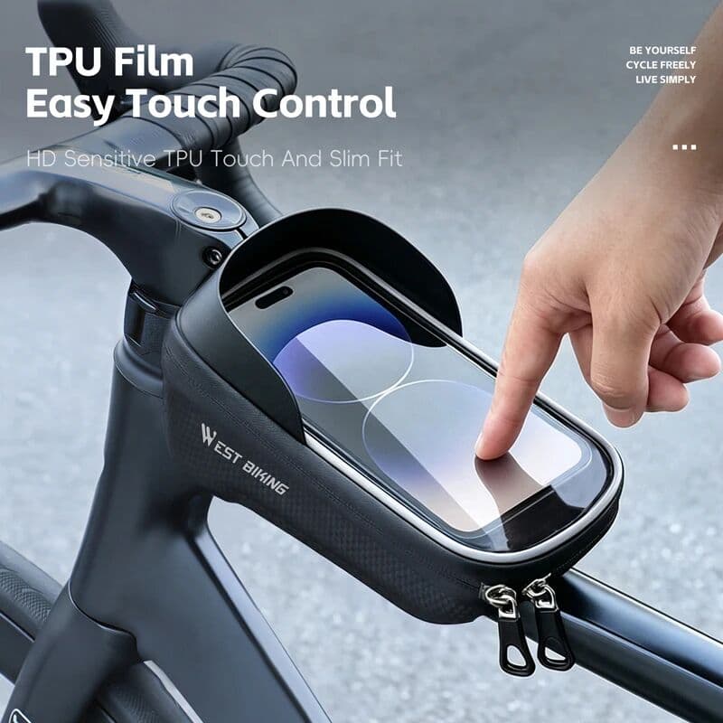 WEST BIKING Bicycle Front Tube Bag with Touch Screen Phone Holder EVA Hard Case Reflective Top Frame Bag for Road Bike Cycling