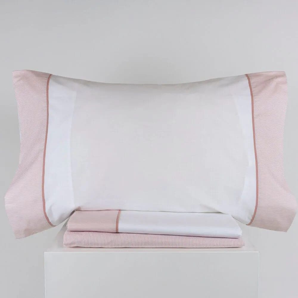 Casa da Laura Sábanas 100% algodón 180 hilos rayas rosa cama 135/140   2 almohadas 5