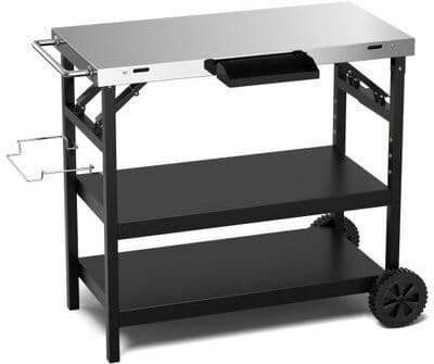 Costway 3 Tiers Foldable Outdoor Cart on 2 Wheels with Phone Holder-Black