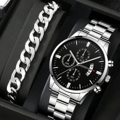 Combo Retail Shop Fashion Men Watch Luxury Quartz Wrist Watch, Business Watches Man Clock, Male Bracelet Wrist Watch black Black