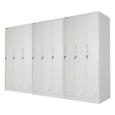 PROREGAL Mega Deal 3x Spind Schrank ELEPHANT Metall 3 Abteile 180x90x50cm Kleiderstange & Kleiderhaken Lichtgrau Spindschrank Kleiderschrank