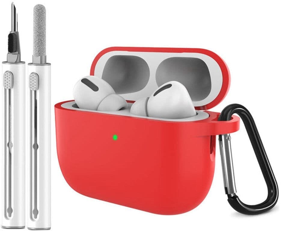 INCOVER Apple AirPods Pro (3. gen.) Silikon Deksel m. Karabinkrok & Rengjøringspenn - Red