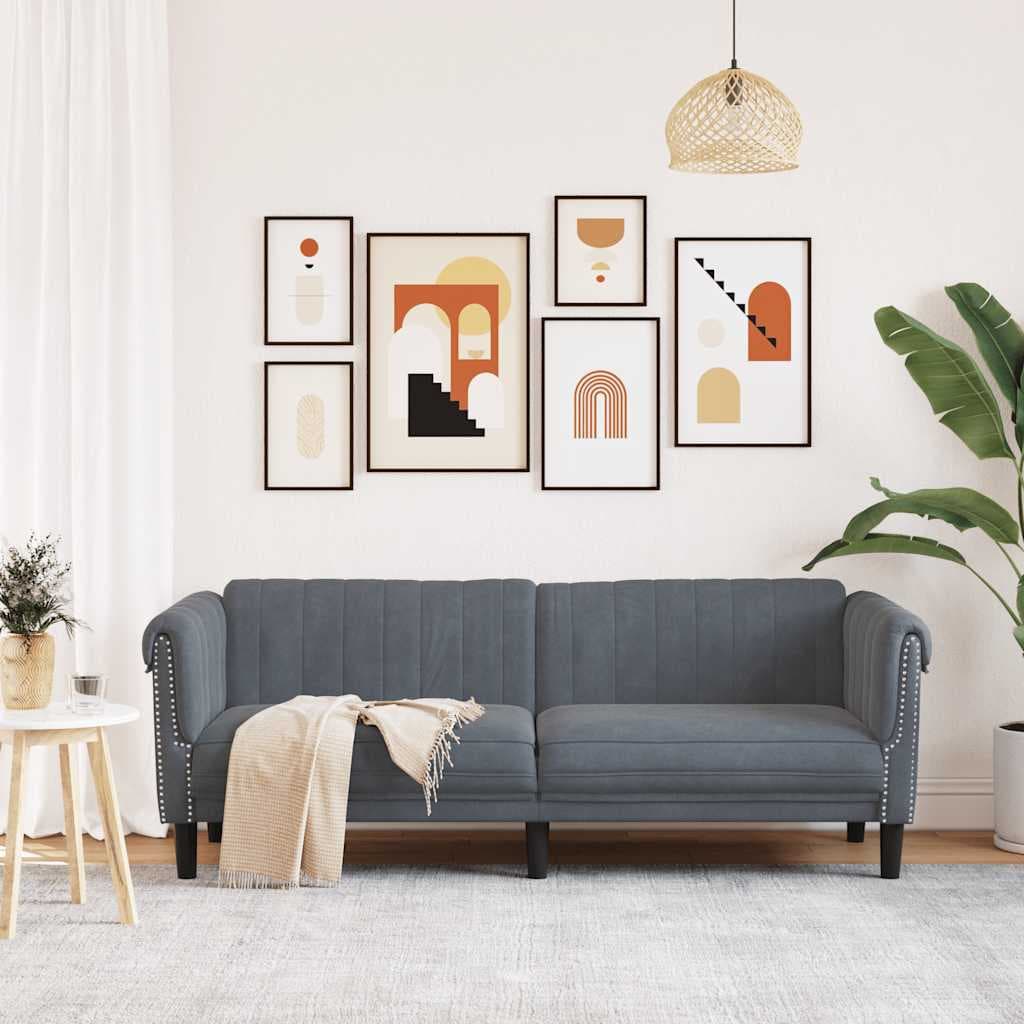 vidaXL Canapé à 3 places gris foncé velours