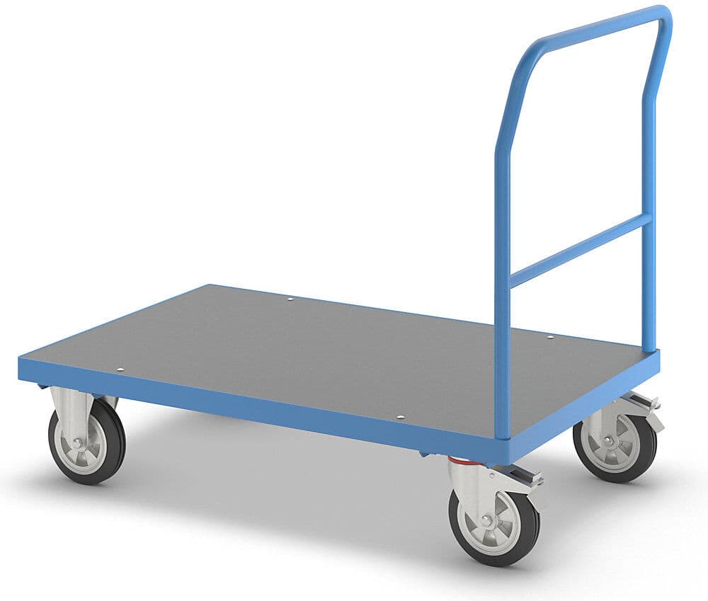 Plattformwagen mit Gitterwänden, Rohrschiebebügel, Vollelastikreifen, LxB 1250 x 800 mm, lichtblau eurokraft pro