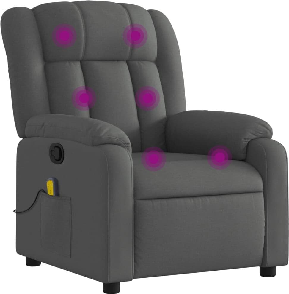 vidaXL Fauteuil inclinable de massage gris foncé tissu