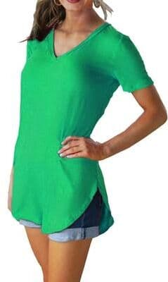 Uplift Essentials Summer Solid Color V Neck Short Sleeve Loose Hem Arc Blouse For Women 5xl green