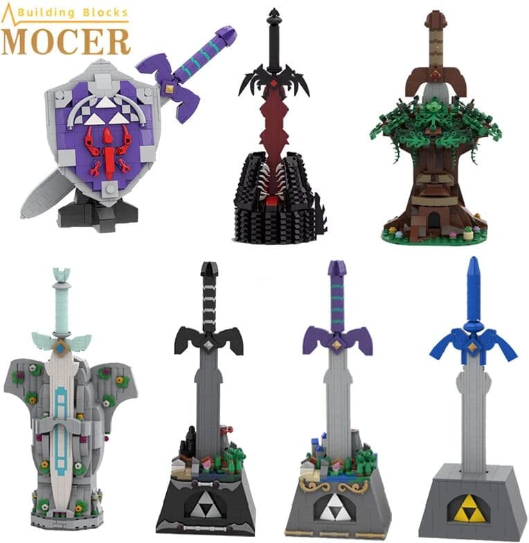 NONE MOCER Ideas Nintendoed Game Zeldaed Figures Dark Link Weapon Master Sword Hyrule Fantasy Demise Swords Building Blocks Toys Gift