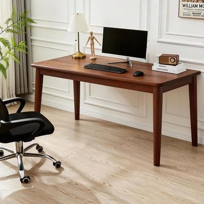 Mid Century Modern Wood Computer Desk with Space-Saving Compact Design by GDFStudio