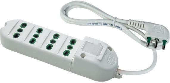 Fanton Multipresa 4 Prese Bipasso Italiane 16a Cavo 1,5 M. Spina A Squadra Italiana 2p+t 16a+ Interruttore Bipolare Luminoso 41023