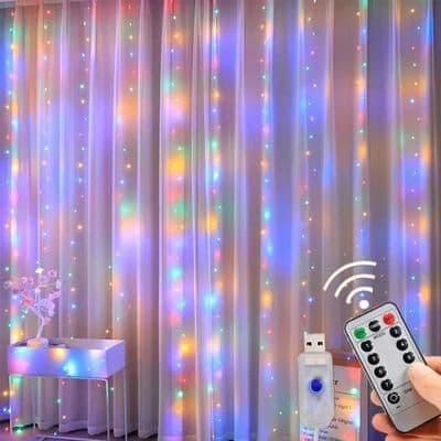 Uplift Picks LumiFalls LED Curtain Lights 3M USB Fairy Lights With Remote multicolor 3x1 M 100 Led