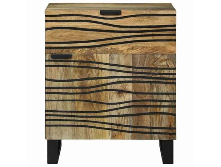 KTHLBRH Nachttisch aus Mangoholz, 50 x 33 x 60 cm, Natur Rustikal, Schlafzimmer, Nachttisch, Stauraum