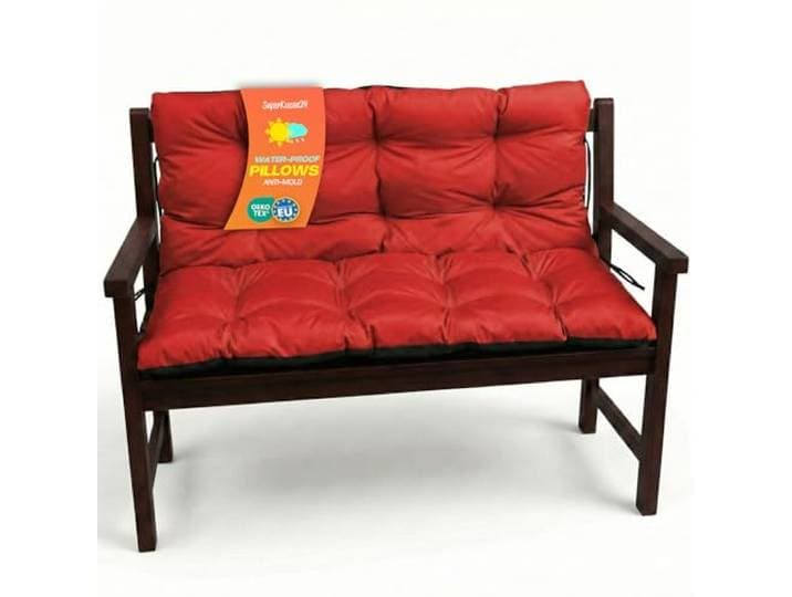 SuperKissen24. Coussin Dossier pour Banc de Jardin Canapé - 100x50 cm et Appui 100x60 - Intérieur/Extérieur - imperméable - Rouge