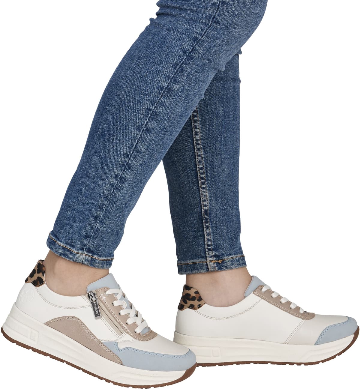 Plateausneaker RIEKER, Damen, Gr. 42, beige (sanftes weiß, leo kombiniert), Lederimitat, Schuhe Plateausneaker, Schnürschuh, Halbschuh, Freizeitschuh mit Soft-Einlage sanftes weiß, leo kombiniert 42