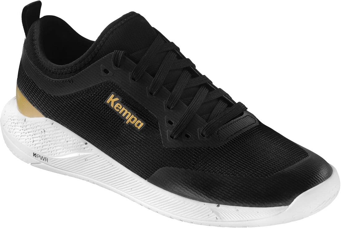 Hallenschuh KEMPA "Hallen-Sport-Schuhe Kourtfly", Kinder, Gr. 9.5, schwarz (schwarz, weiß, gold), Obermaterial: 100% Textilmaterial TEXMAT., Schuhe Hallenschuh