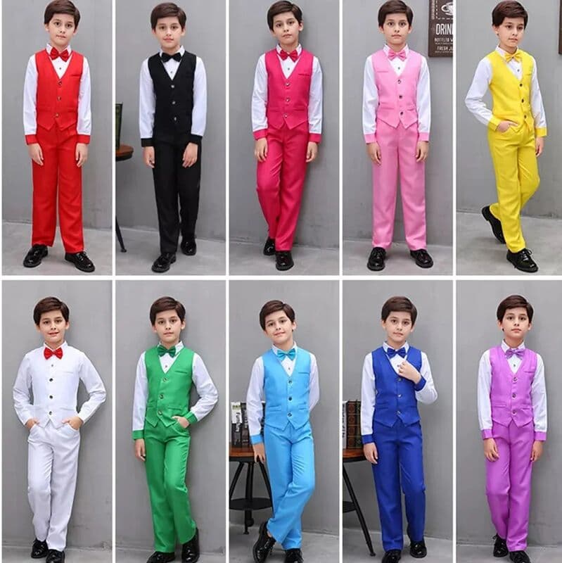LOLANTA 4Pcs Kids Boys Formal Vest Suits Child Clothes Sets Wedding Piano Performance Outfits 3-12 Years