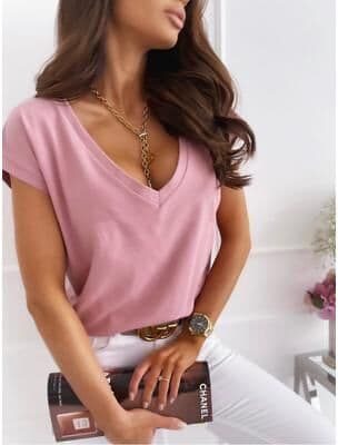 Lush Living Finds ComfortFit V Neck Women's T Shirt Breathable Casual Short Sleeve Everyday Top pink m