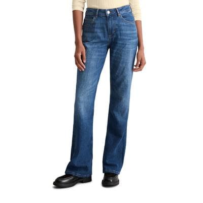 Schlagjeans MARC O'POLO "aus Cashmere Touch Denim", Damen, Gr. 30, Länge 32, dunkelblau, Obermaterial: 92% Baumwolle, 6% Elastomultiester, 2% Elasthan, unifarben, ausgestellt normal, Jeans