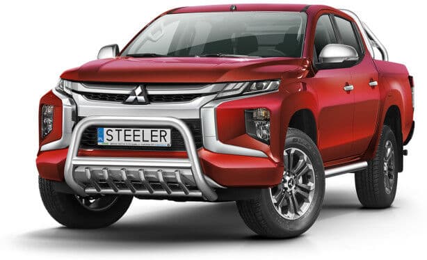 Bullbar Omologat RAR, Steeler 4x4 "A" Bar cu Țăruși, Culoare Argintiu, Mitsubishi L200 2019 - Prezent