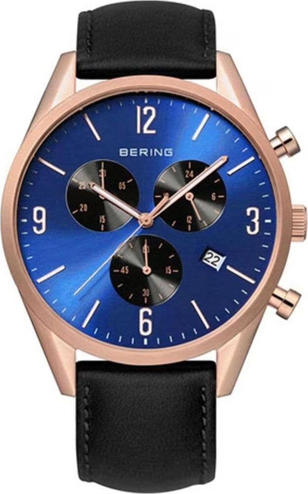 Reloj Bering Hombre 10542-567 Cronógrafo Correa Cuero Negra Negro 42mm Hombre