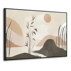 LEINWAND Bilder mit Rahmen - Japandi - Landschaft - Beige - 90x60