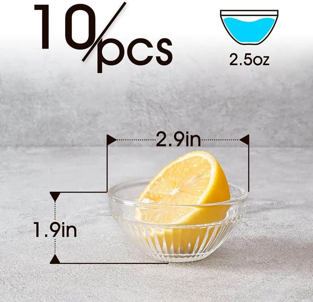 EliteHMX Glass Pinch Bowls, 3in Small Prep Bowl, 2.5oz Mini Glass Bowls, Ingredient Bowls for Spices Sauce, Stackable Dipping Bowl