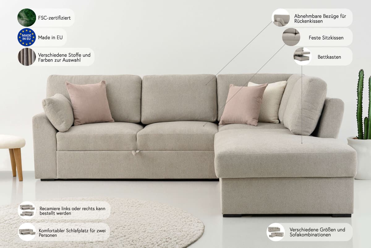 Ecksofa GOODPRODUCT "Citry", blau (dunkelblau), B:242cm H:88cm T:224cm, 100% polyester, Sofas, Ecksofa, Breite 242 cm, Chenille, Bettfunktion, Bettkasten, L-Form dunkelblau B/H/T: 242cm x 88cm x 224cm, Chenille, Ottomane rechts
