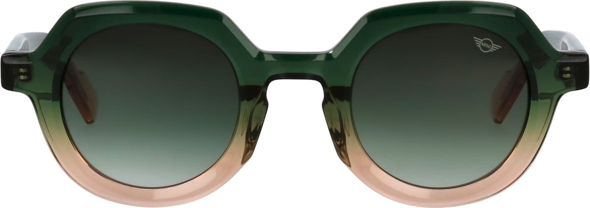Sonnenbrille MINI EYEWEAR "Modell 746036", Damen, grün (dunkelgrün, beige), leicht transparent, mehrfarbig, Sonnenbrillen Sonnenbrille, Form Hexagon, Logoschriftzug auf Bügel, Kunststofffassung dunkelgrün, beige Einheitsgröße