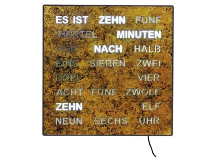 AMS LED woordklok 1243 - tafel- en wandklok, digitale klok, wortelstructuur, kwartsuurwerk, 28 cm