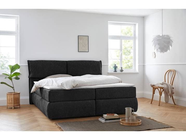 Boxspringbett, Strukturweich, Grau, 208×225 cm, 2 Matratzen H3, Skandinavisch, andas