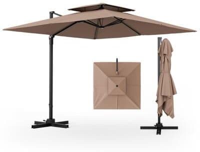 Costway 9.5 Feet Cantilever Patio Umbrella with 360° Rotation and Double Top-Coffee