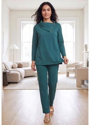 Plus Size Women's Ponte Split Neck 2-Piece Set by Jessica London in Mystic Pine (Size S)
