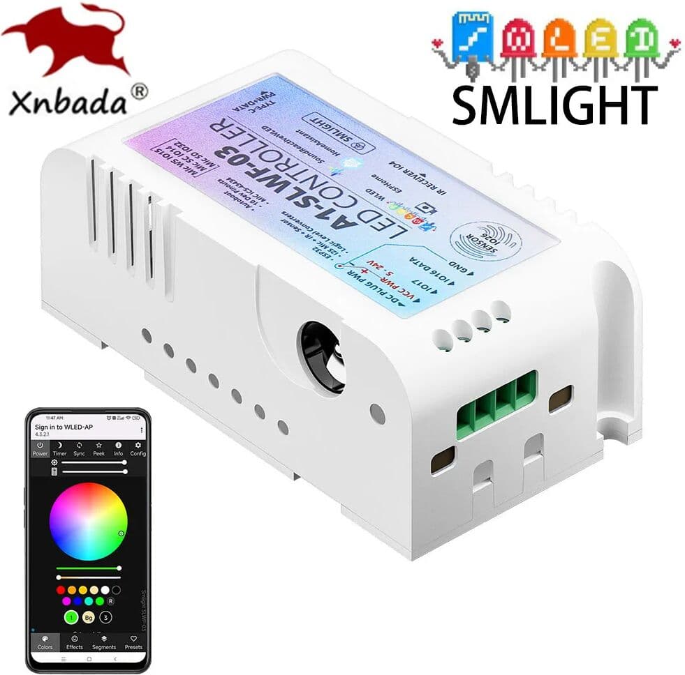 Xnbada SMLIGHT WLED ESP32 Mic RGBIC Pixels LED Controller Home Assistant Control WS2812B WS2811 WS2813 WS2815 LED Strip Light DC5-24V