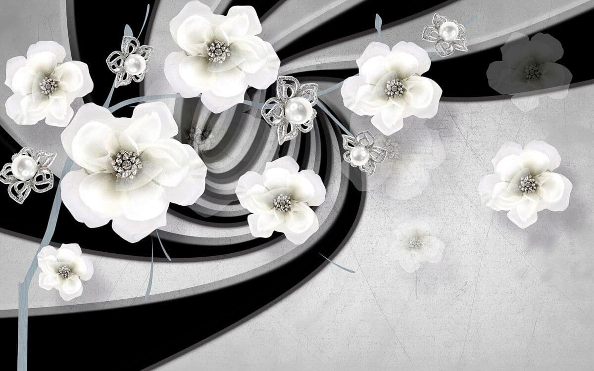 Fototapete PAPERMOON "Abstrakt 3D Effekt mit Blumen", bunt, B:2m L:1,49m, Vlies, Tapeten, Fototapete bunt B/L: 2m x 1,49m, Bahnen: 4 Stk.