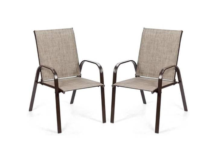 COSTWAY Lot de 2 Chaises à Manger de Jardin Accoudoirs Incurvés Tissu Facile à Sécher pour Patio Bord de Piscine Cour Gris