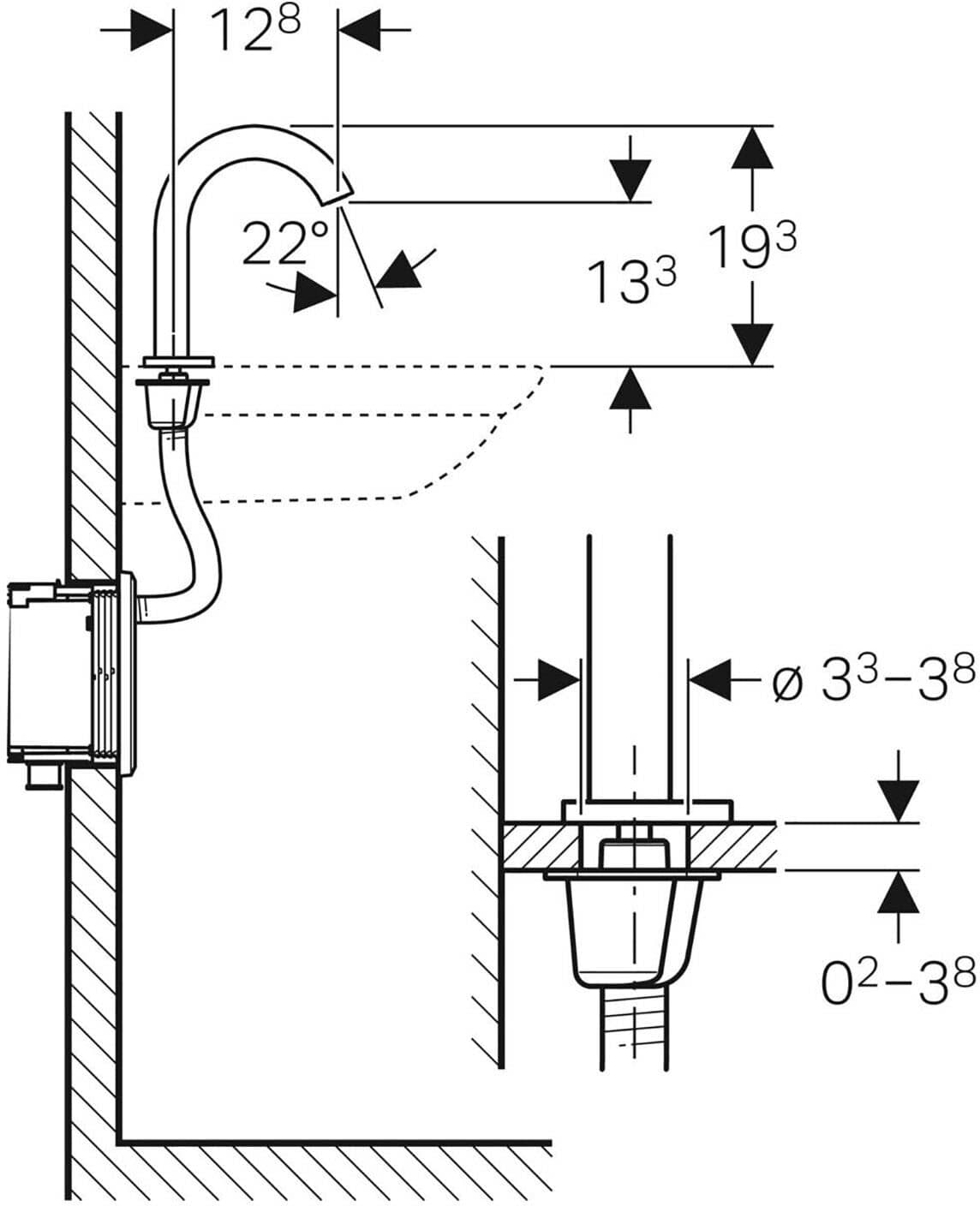 Geberit Piave Waschtischarmatur Standmontage, Netzbetrieb, für UP-Funktionsbox