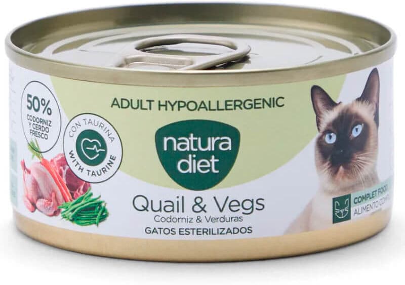 Natura Diet Adult Hypoallergenic Codorniz y Verduras Paté Latas para Gatos 12 x 85 gr