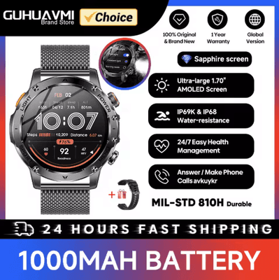 Inspire Picks TitanForce X Military GPS Smartwatch 1000mAh AMOLED Bluetooth Call Rugged Fitness Watch black Mesh Belt