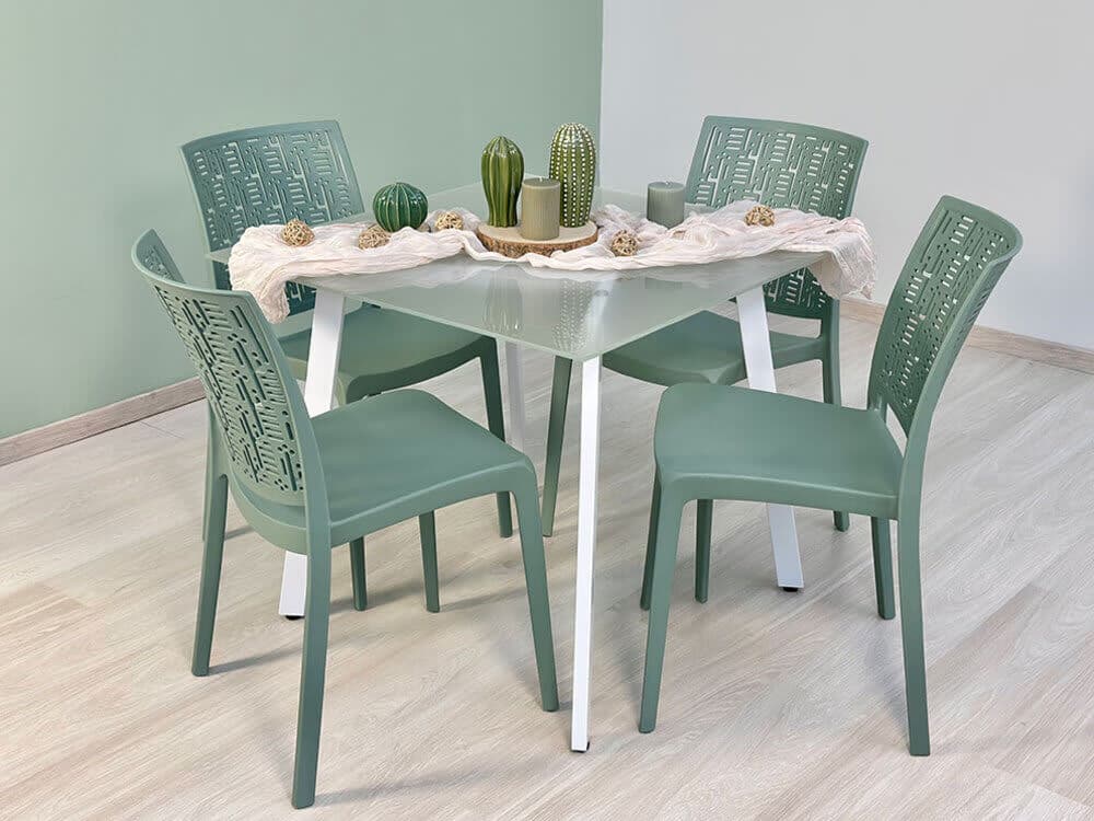 Fuori Conjunto de 4 sillas de resina para interior o exterior verde salvia