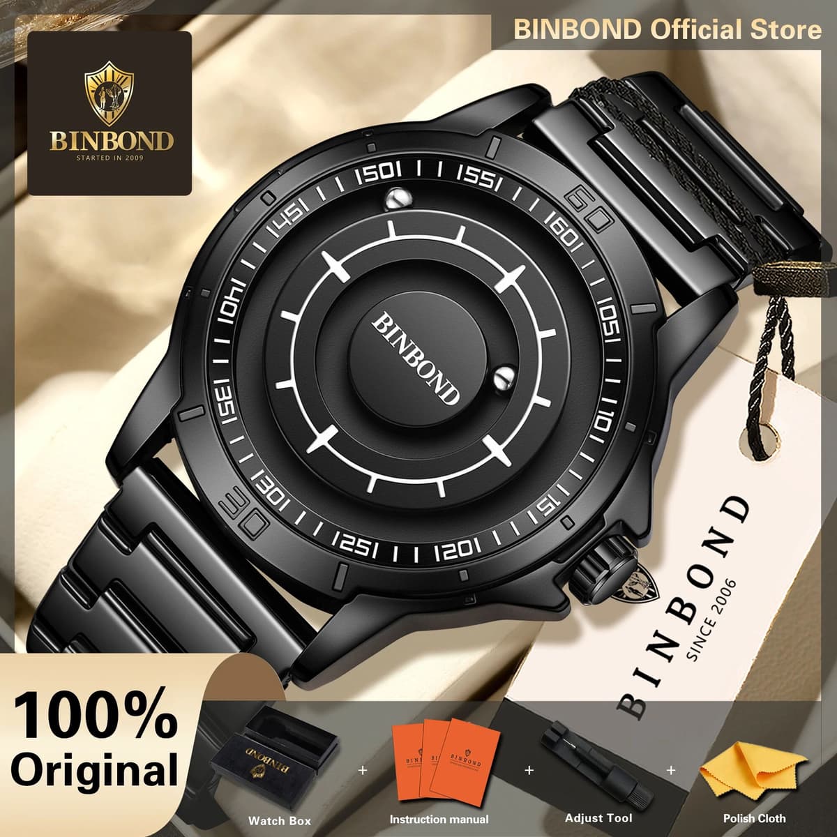 BINBOND Original Magnetic Force Quartz Wristwatches For Men Luxury Waterproof Men's Watch Regalos Para Hombres Reloj +Gift Box