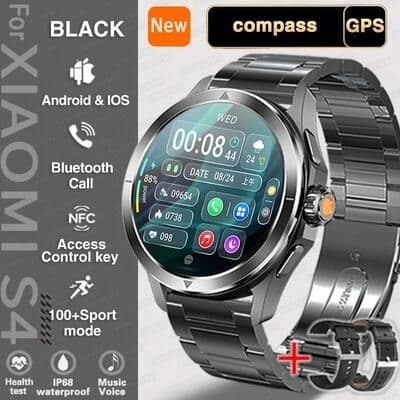 Inspired Finds S4 Ultra AMOLED Smart Watch With GPS, NFC, Compass, And Bluetooth Call black Steel 2a