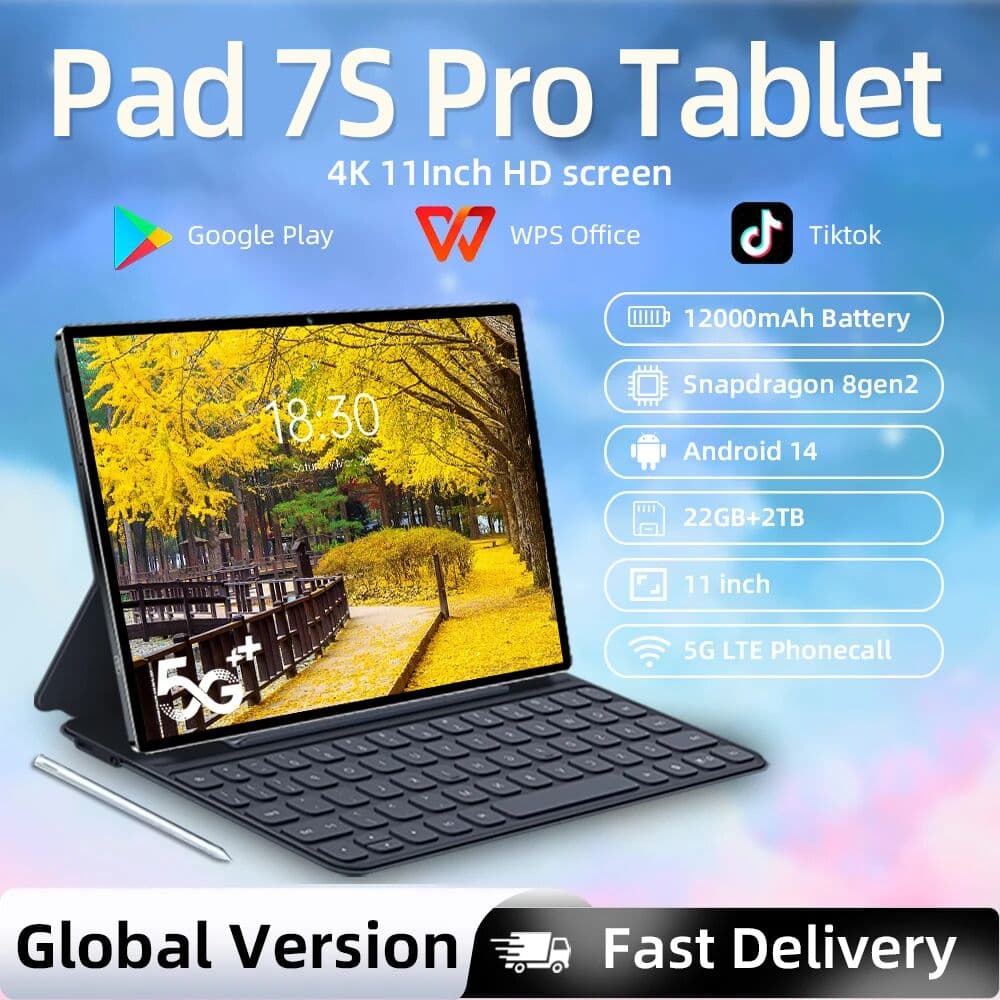 NONE 2026 Pad 7S Pro Global Edition Tablet PC Snapdrago8 gen3, Android14 Original Tablet HD 4K, 22GB + 2TB, Dual SIM 5G WIFI GPS WPS