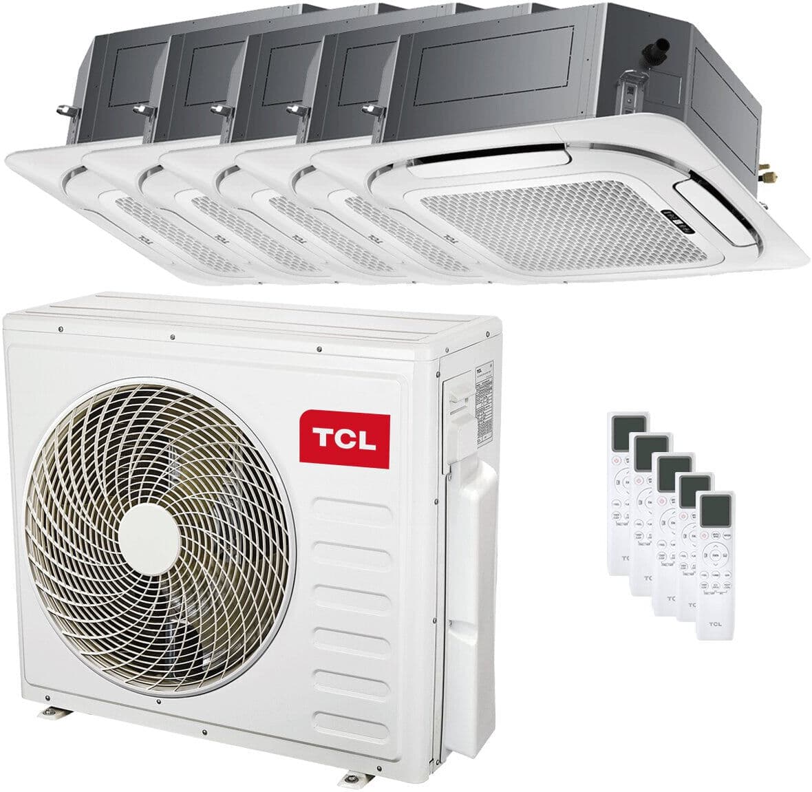 TCL Condizionatore Cassetta 4 vie Serie S penta split 9000+9000+9000+12000+12000 BTU inverter A++ wifi unità esterna 12.2 kW