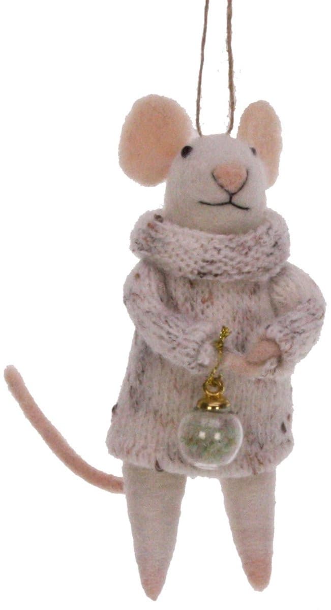 Meander Kerstbal Muis in Coltrui Vilt B/D/H: 4 x 8 x 12 cm